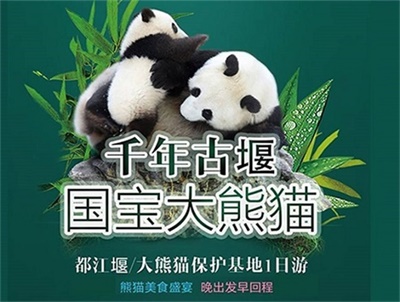 都江堰+大熊貓保護基地1日游（團型可選擇、晚出發(fā)早回程）